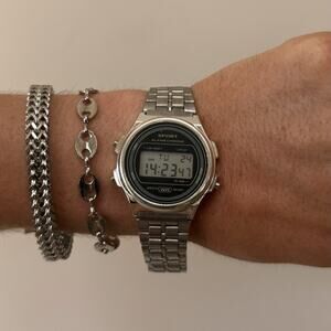 Y2K Silver Digital Quartz Watch Sport Style Unisex 8.5" Stopwatch New